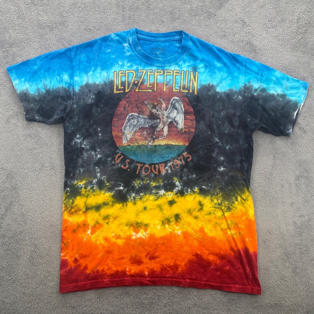Led Zeppelin Graphic T-Shirt Mens Large Multi-Color Tie Dye U.S. Tour 1975 Tee